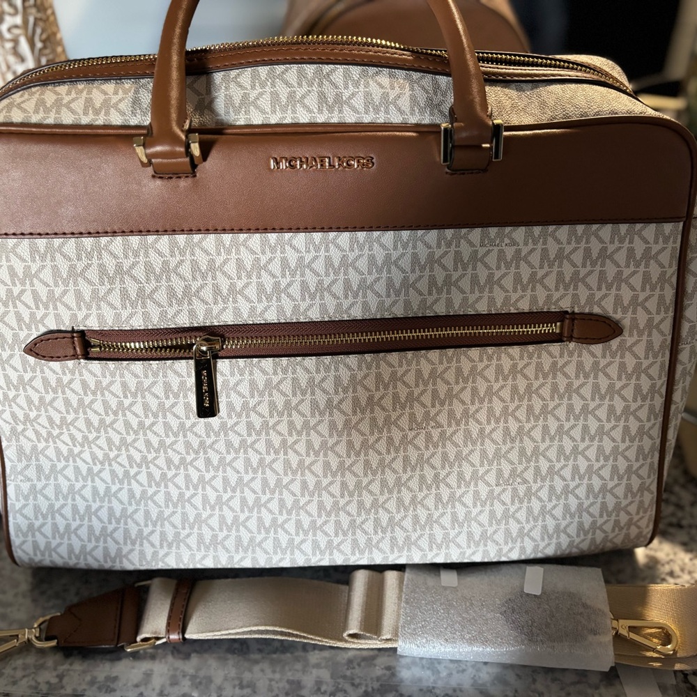Michael Kors Cream and Brown Travel Bag